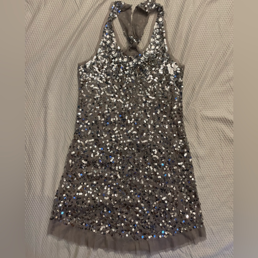 Silver sequined tank top.